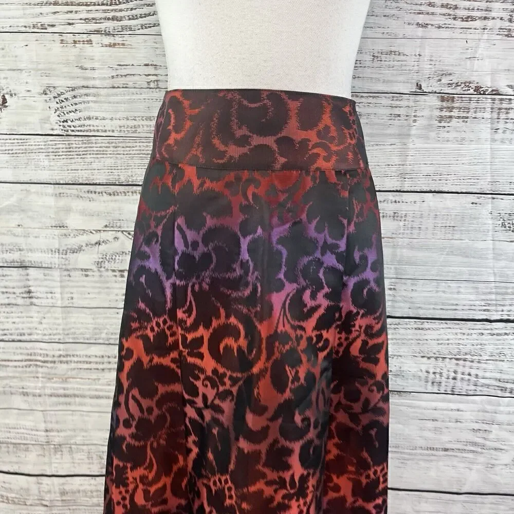 Lane Bryant Skirt size 16 Red Purple Floral Satin Knee Pleated Wedding Church